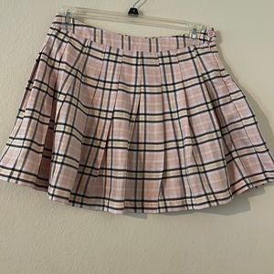 Light Pink & Yellow Faded Rose Plaid Skirt